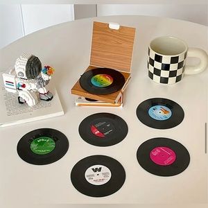 6pcs, Non-Slip Vinyl Record Coasters With Holder
